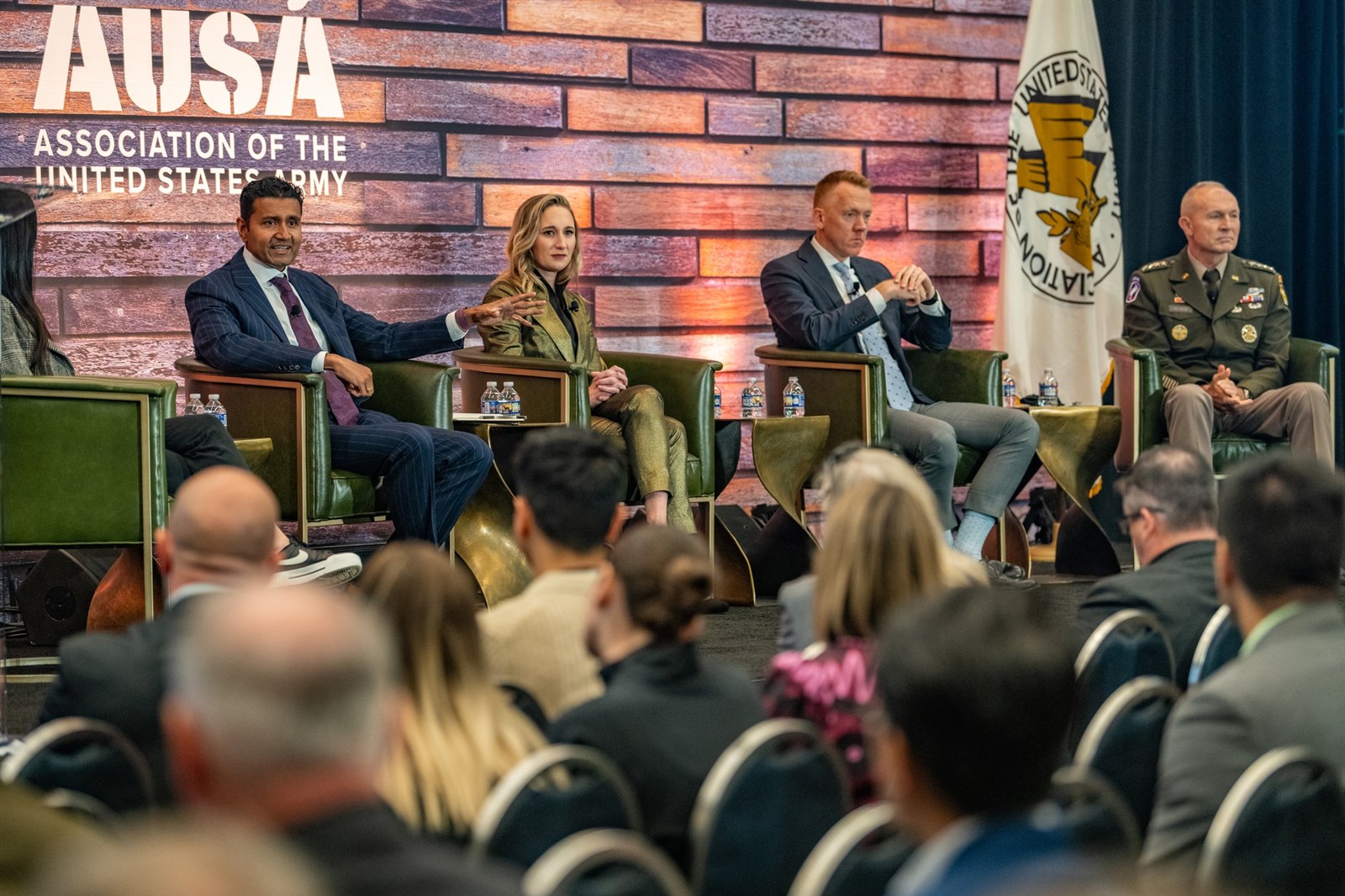 Palantir chief technology officer Shyam Sankar speaking on a panel at the 2024 Association of the United States Army annual meeting.